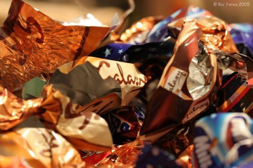 Separated recycling bins and labelled waste streams for collection