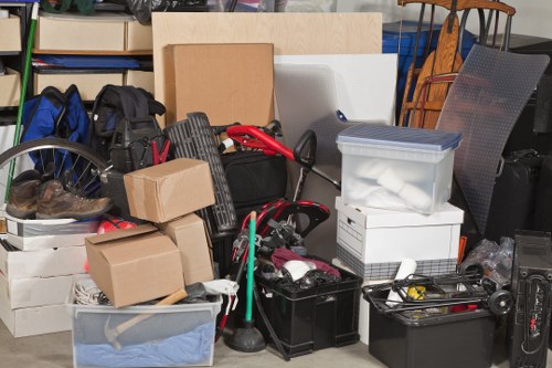 Different types of business waste organized for removal